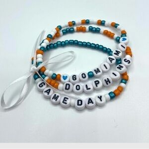 Dolphins Beaded Bracelet Set - Teal, Orange, White